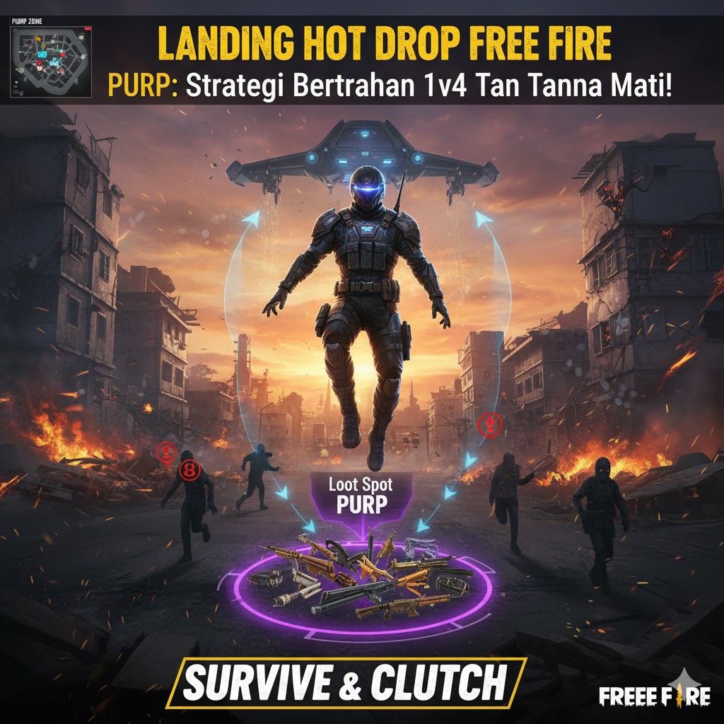 Landing Hot Drop Purp Free Fire: Cara 1v4 Clutch Tanpa Mati!