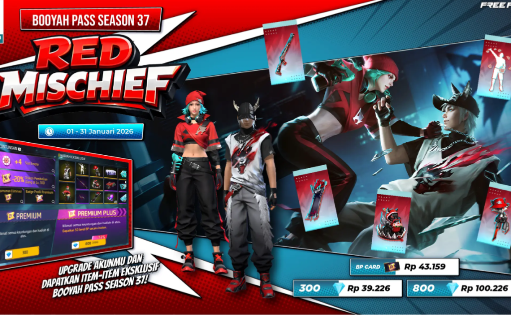 Event Booyah Pass Januari 2026 Free Fire, Red Mischief Bundle Masih Tersedia?